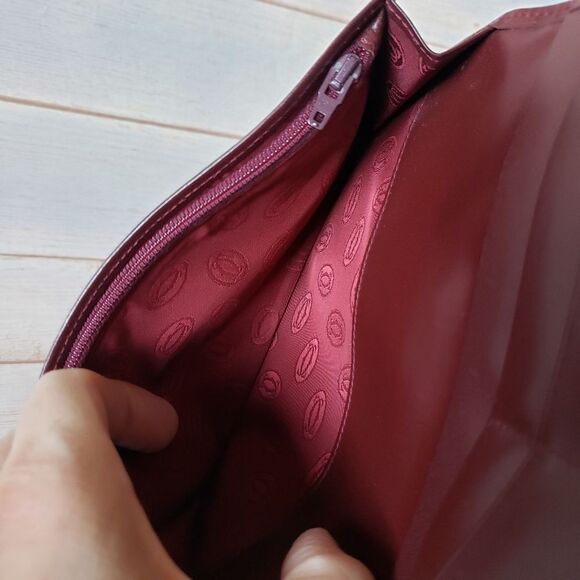 Cartier Paris Leather Bifold Long Checkbook Wallet Luxury Burgundy Designer - Picture 12 of 14
